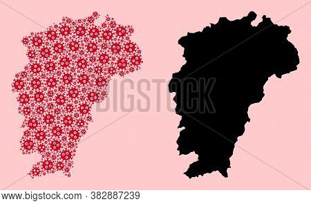 Vector Pandemic Virus Mosaic And Solid Map Of Jiangxi Province. Map Of Jiangxi Province Vector Mosai