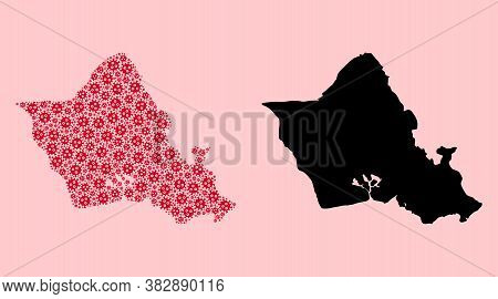 Vector Covid-2019 Virus Mosaic And Solid Map Of Oahu Island. Map Of Oahu Island Vector Mosaic For Do