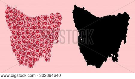 Vector Sars Virus Mosaic And Solid Map Of Tasmania Island. Map Of Tasmania Island Vector Mosaic For 