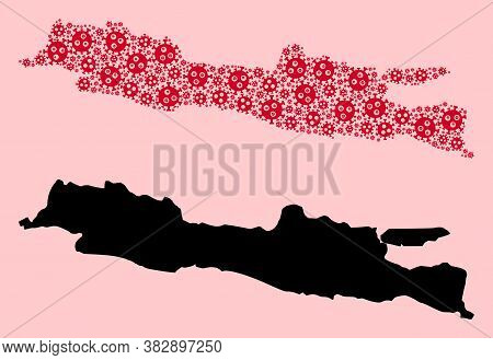 Vector Flu Virus Mosaic And Solid Map Of Java Island. Map Of Java Island Vector Mosaic For Quarantin