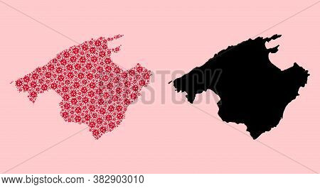 Vector Virus Mosaic And Solid Map Of Majorca. Map Of Majorca Vector Mosaic For Clinic Campaigns And 