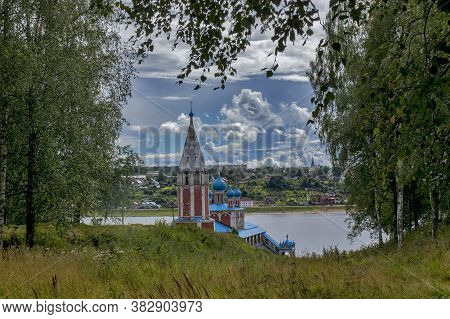 View Of Volga River And Kazan Church (kazanskaya Church, 1758). Tutayev, Yaroslavl Oblast, Russia.