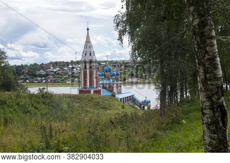 View Of Volga River And Kazan Church (kazanskaya Church, 1758). Tutayev, Yaroslavl Oblast, Russia.