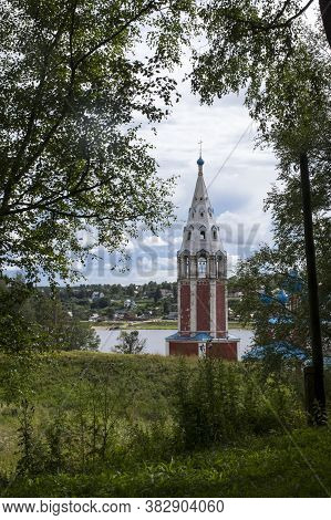 View Of Volga River And Kazan Church (kazanskaya Church, 1758). Tutayev, Yaroslavl Oblast, Russia.