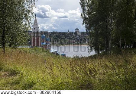 View Of Volga River And Kazan Church (kazanskaya Church, 1758). Tutayev, Yaroslavl Oblast, Russia.