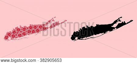 Vector Sars Virus Mosaic And Solid Map Of Long Island. Map Of Long Island Vector Mosaic For Medicine