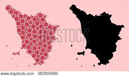 Vector Virus Mosaic And Solid Map Of Tuscany Region. Map Of Tuscany Region Vector Mosaic For Medicin