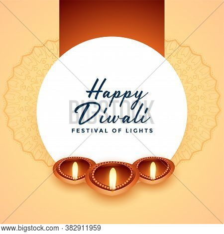 Beautiful Happy Diwal Three Diya Design Background