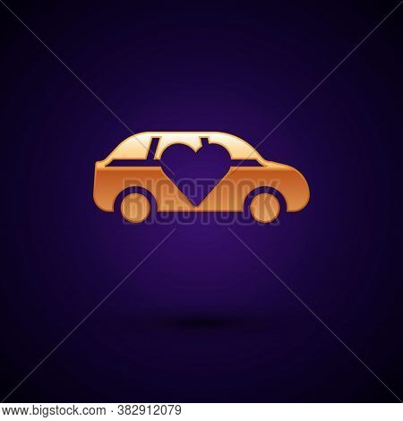 Gold Luxury Limousine Car Icon Isolated On Black Background. For World Premiere Celebrities And Gues