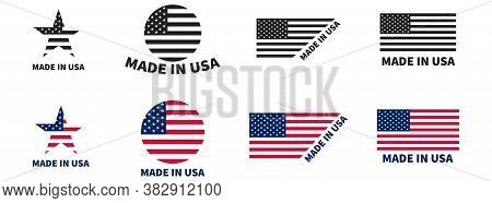 Made In Usa Labels Set. Vector Isolated Element. American Emblem.