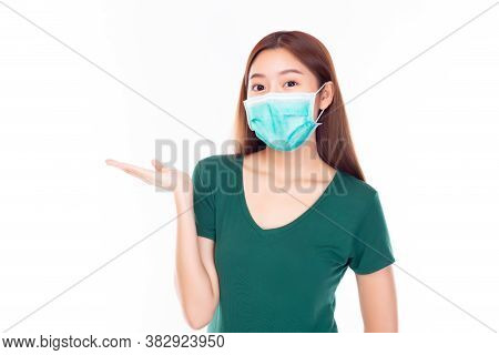 Young Asian Woman Wearing Protective Face Mask. Protection Versus Viruses, Infection And Protection