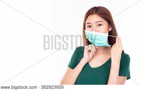 Young Asian Woman Wearing Medical Face Mask. Protection Versus Viruses, Infection And Protection Of