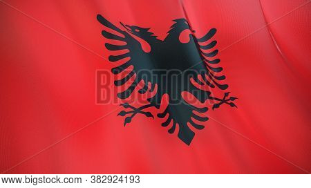 The Waving Flag Of Albania . High Quality 3d Illustration. Perfect For News, Reportage, Events.