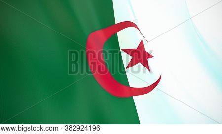 The Waving Flag Of Algeria . High Quality 3d Illustration. Perfect For News, Reportage, Events.