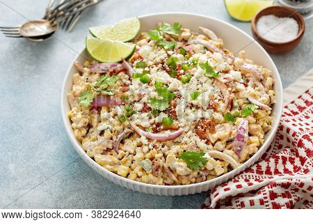 Grilled Corn And Jalapeno Salad With Red Onion, Cheddar Cheese And Bacon, Summer Potluck Recipe