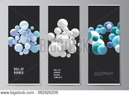 Vector Layout Of Roll Up Mockup Templates For Vertical Flyers, Flags Design Templates, Banner Stands