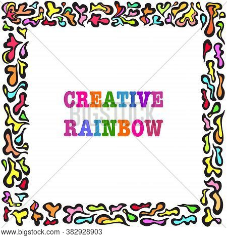 Frame With Colorful Abstract Blobs, With Black Outlines And Text, Isolated On White Background. Crea