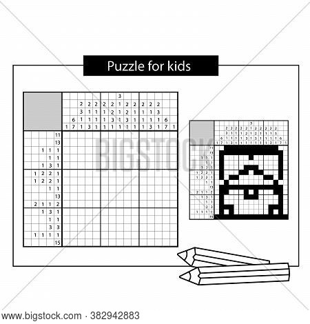 Treasure Chest. Black And White Japanese Crossword With Answer. Nonogram With Answer. Puzzle Game Fo