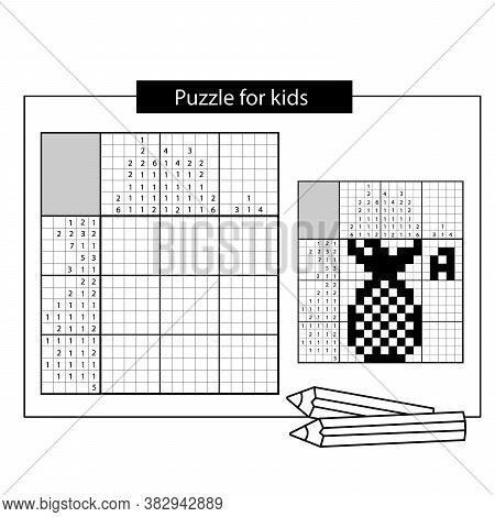 Ananas. Black And White Japanese Crossword With Answer. Nonogram With Answer.  Puzzle Game For Kids.