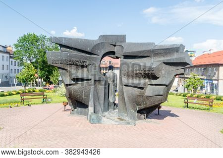 Bochnia, Poland - June 13, 2020: Back Of Monument To General Of The Polish Army Leopold Okulicki.