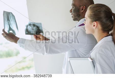Doctors analyzing an x-ray in a meting. Doctors