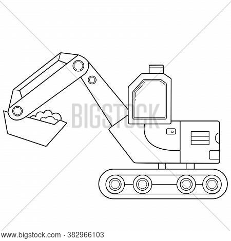 Coloring Page Outline Of Cartoon Crawler Excavator. Construction Vehicles. Coloring Book For Kids.