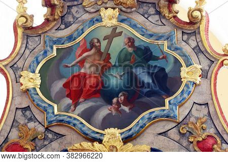 KLANJECKO JEZERO, CROATIA - NOVEMBER 06, 2013: Holy Trinity, chapel of Saint George at the Lake in Klanjecko Jezero, Croatia