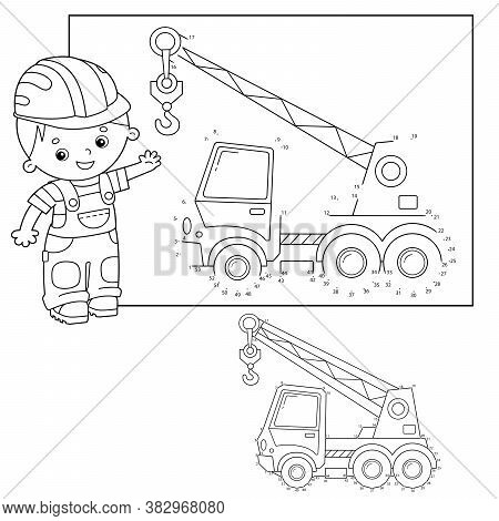 Puzzle Game For Kids: Numbers Game. Truck Crane. Construction Vehicles. Coloring Book For Kids.