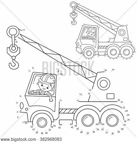 Puzzle Game For Kids: Numbers Game. Truck Crane. Construction Vehicles. Coloring Book For Kids.