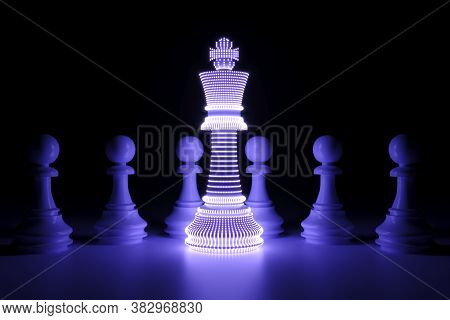 Chess Business Success Leader Neon Concept Self Illumination Background 3d Illustration