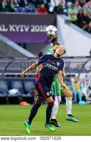 Kyiv, Ukraine - May 24, 2018: Ada Hegerberg Of Olympique Lyonnais Fights For A Ball With Vfl Wolfsbu
