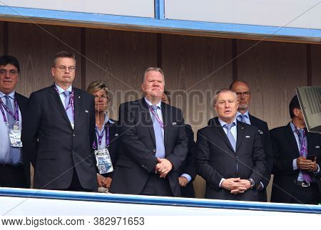 Kyiv, Ukraine - May 24, 2018: Uefa Vice-presidents Reinhard Grindel (l), Karl-erik Nilsson (c) And G