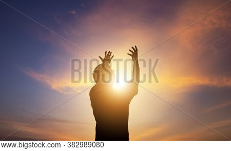 Human Hands Open Palm Up Worship. Eucharist Therapy Bless God Helping Repent Catholic Easter Lent Mi
