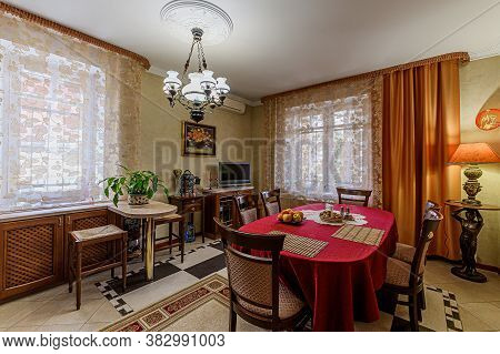 Russia, Moscow- February 15, 2020: Interior Room Apartment Modern Bright Cozy Atmosphere. General Cl