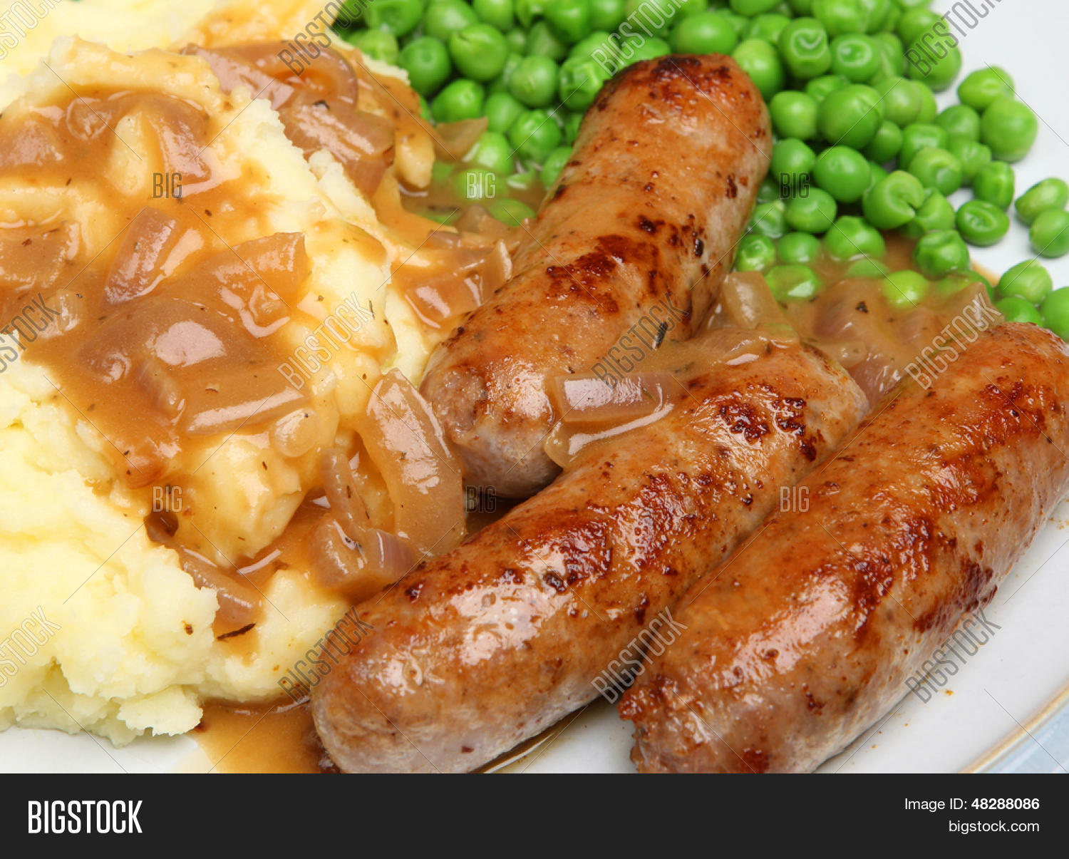 Pork Sausages Mashed Potato, Peas Image & Photo Bigstock