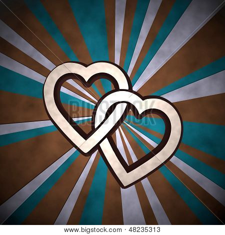3D Render Of A Old Two Hearts Label  On Retro Background