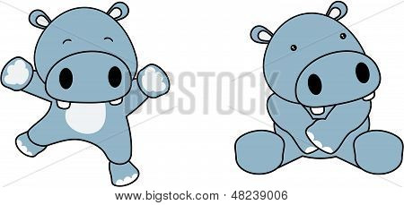 hippo cute baby jump cartoon vector set