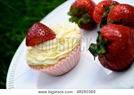 Jordbær og vanille Cupcakes på græs