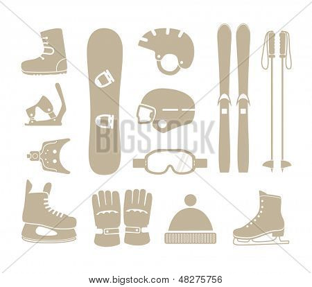 Wintersport apparatuur silhouetten collectie