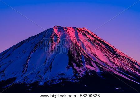 Red peak of Mt. Fuji - january
