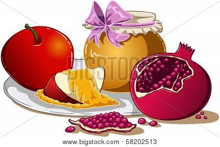 Honey Apple And Pomegranate For Rosh Hashanah