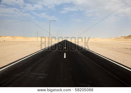 Road Through The Desert In Qatar