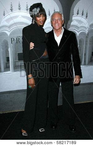 Naomi Campbell and Giorgio Armani at the Giorgio Armani Prive Show to celebrate the Oscars. Green Acres, Los Angeles, CA. 02-24-07