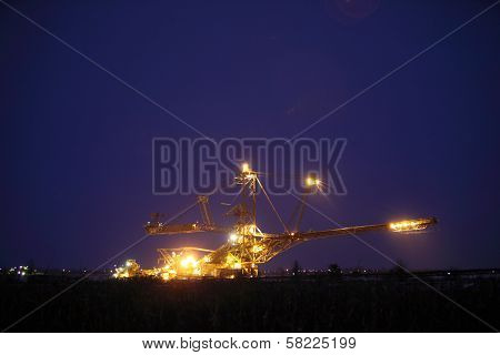 Giant Excavator In A Coal Open Pit Evening