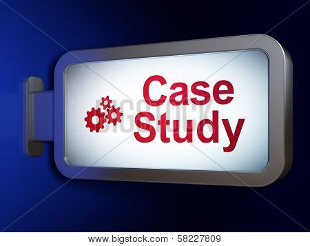 Education concept: Case Study and Gears on billboard background