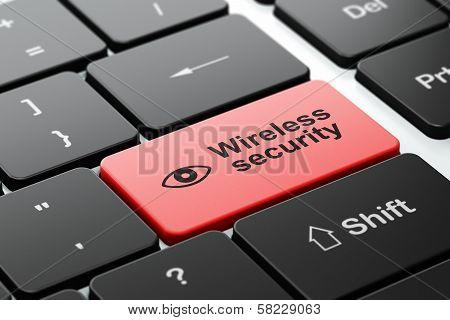 Privacy concept: Eye and Wireless Security on computer keyboard background