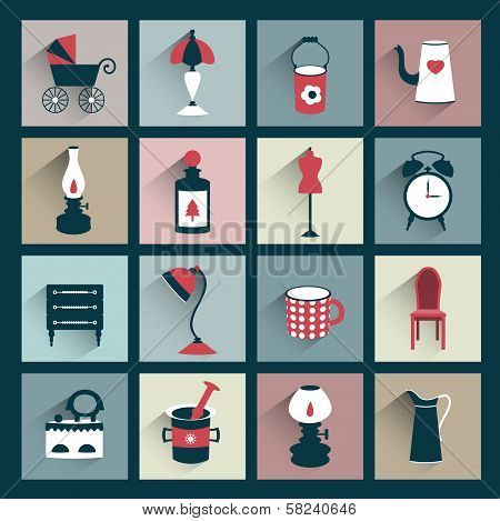 Retro style flat shadows icon. Vector vintage design.