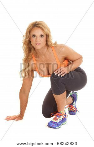 Mature Woman Orange Bra One Knee Look