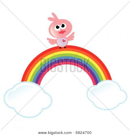Rainbow, mraky a pták