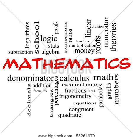 Mathematics Word Cloud Concept In Red Caps